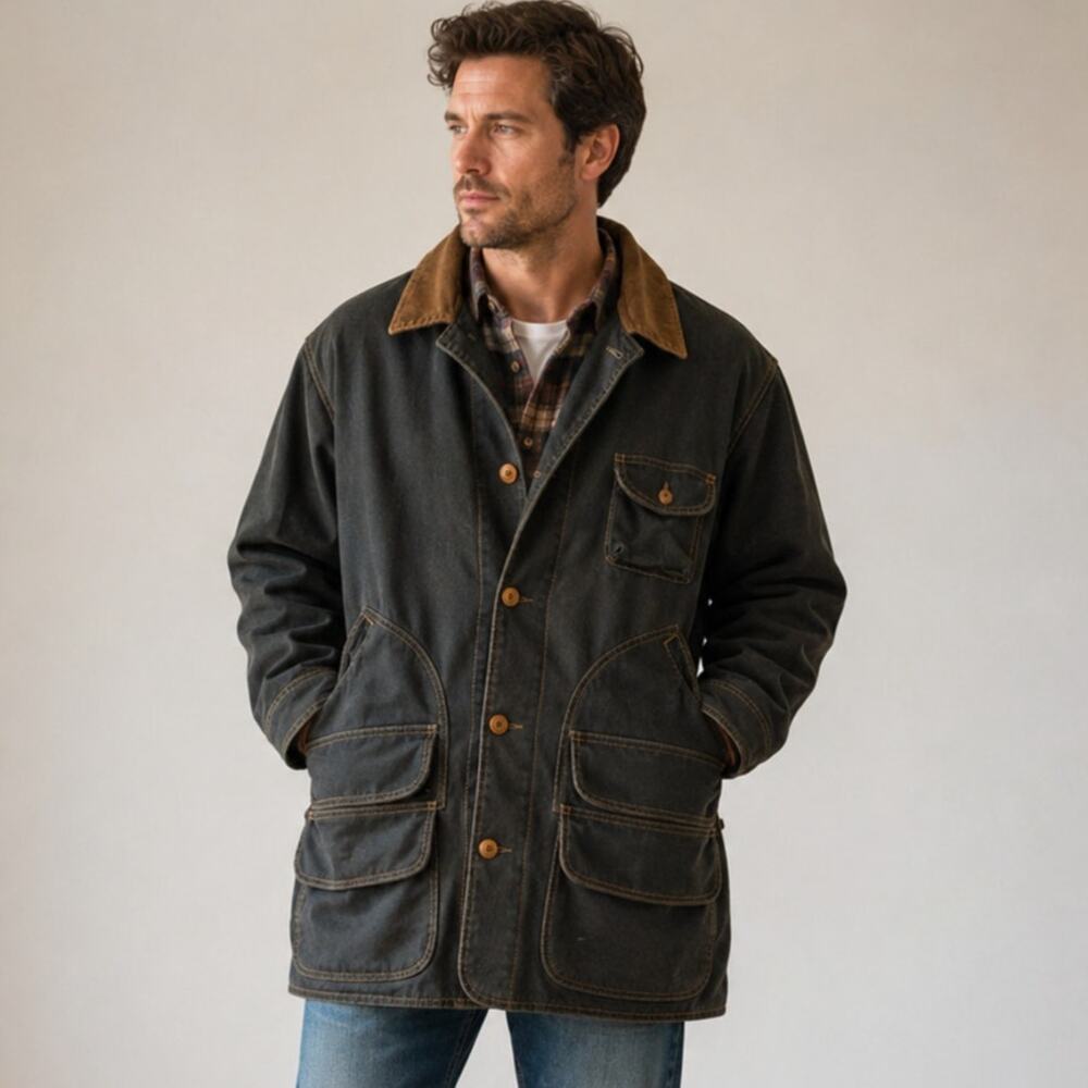 Polo Ralph Lauren SZ L VTG 90s Hunting Field Coat Game Pocket Corduroy Collar